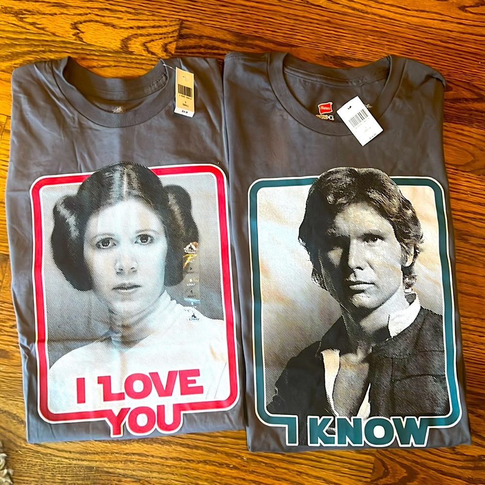 NWT Disney Parks Tees: I Love you.  I Know. 
Women’s Small, Men’s Large.